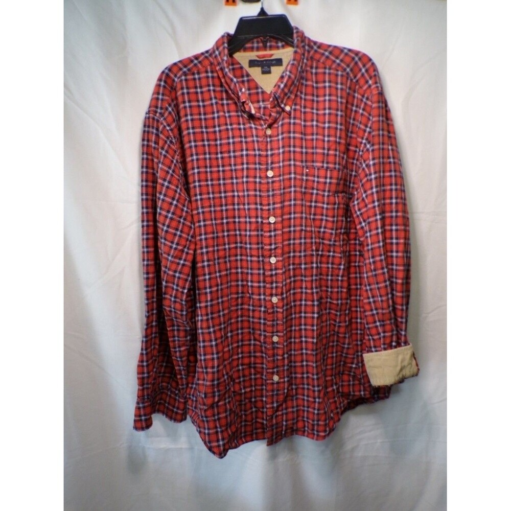 Tommy Hilfiger Men's XXL Plaid Button Down Shirt Red Blue White Long Sleeve